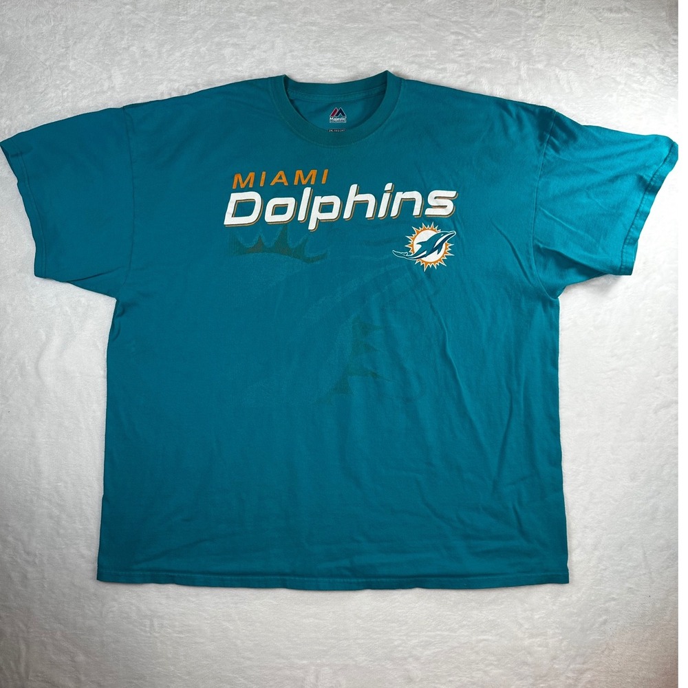 Majestic Miami Dolphins NFL Graphic T-Shirt Mens 2XL Aqua Teal Short Sleeve Tee